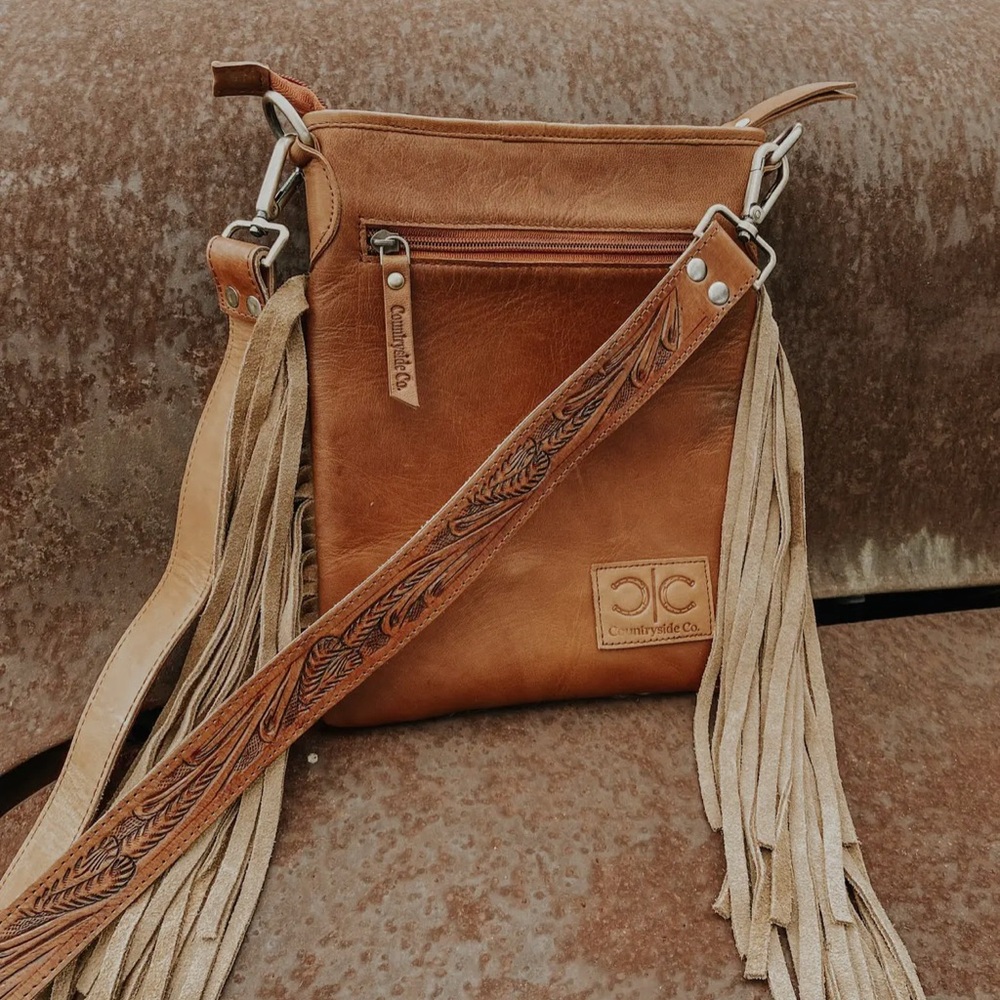 Fringe Checkered Leather Crossbody Bag - Picture 2 of 4